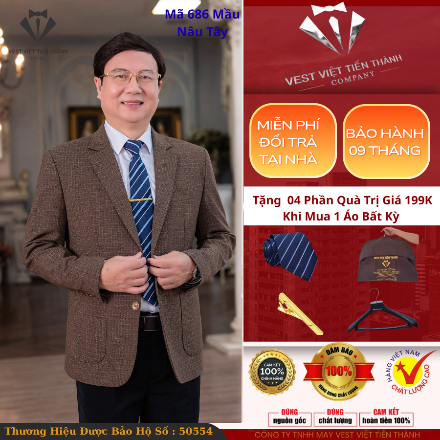 Áo đờ mi trung niên nam cao cấp vải tuýt si nhập khẩu ấn độ của công ty tnhh vest việt tiến thành