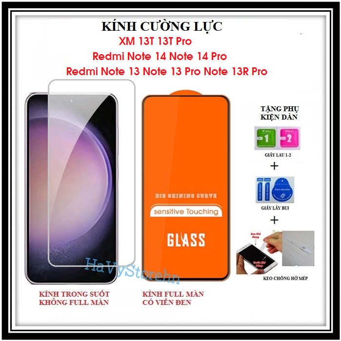 Kính cường lực Full Màn cho Xiaomi 13T 13T Pro Redmi Note 14 Redmi Note 13 Note 13 Pro Note 13R Pro