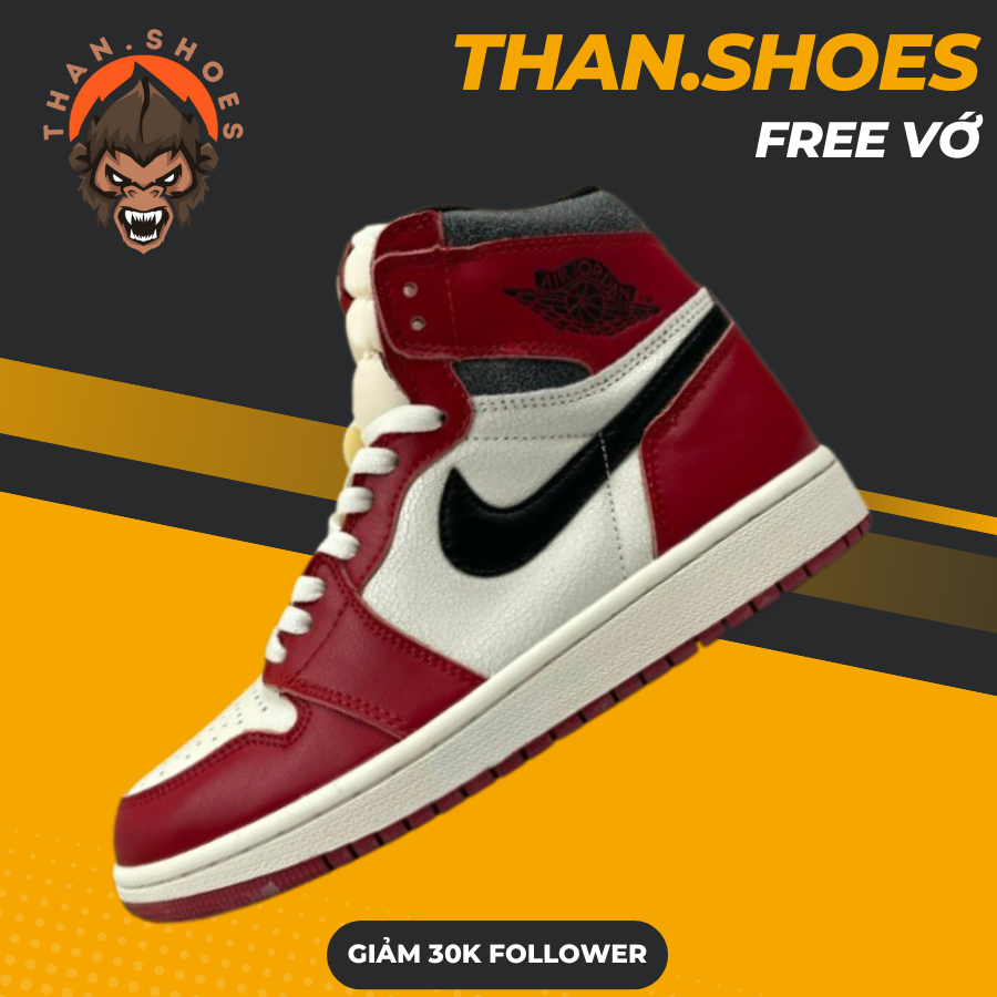 Giày Sneaker JD1 Retro High OG Lost And Found, JD1 Cổ Cao Đỏ Trắng Da Nứt - Than.Shoes