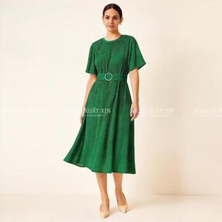 Đầm váy midi CeKa dập ly kèm đai hàng xuất dư xịn