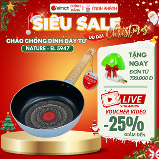  Chảo chống dính Elmich Nature EL-5947GR size 20-24-26-28 Cm - Chống dính ILAG Chấm báo nhiệt bền 