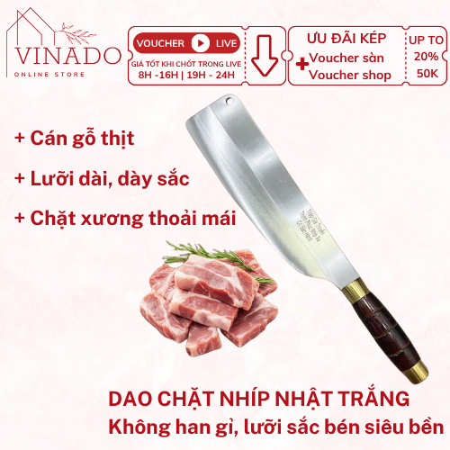Dao chặt Đa Sỹ thép Nhật trắng, dao chặt thịt chống gỉ cán dài gỗ đai đồng sắc bén, chặt thịt, thái 