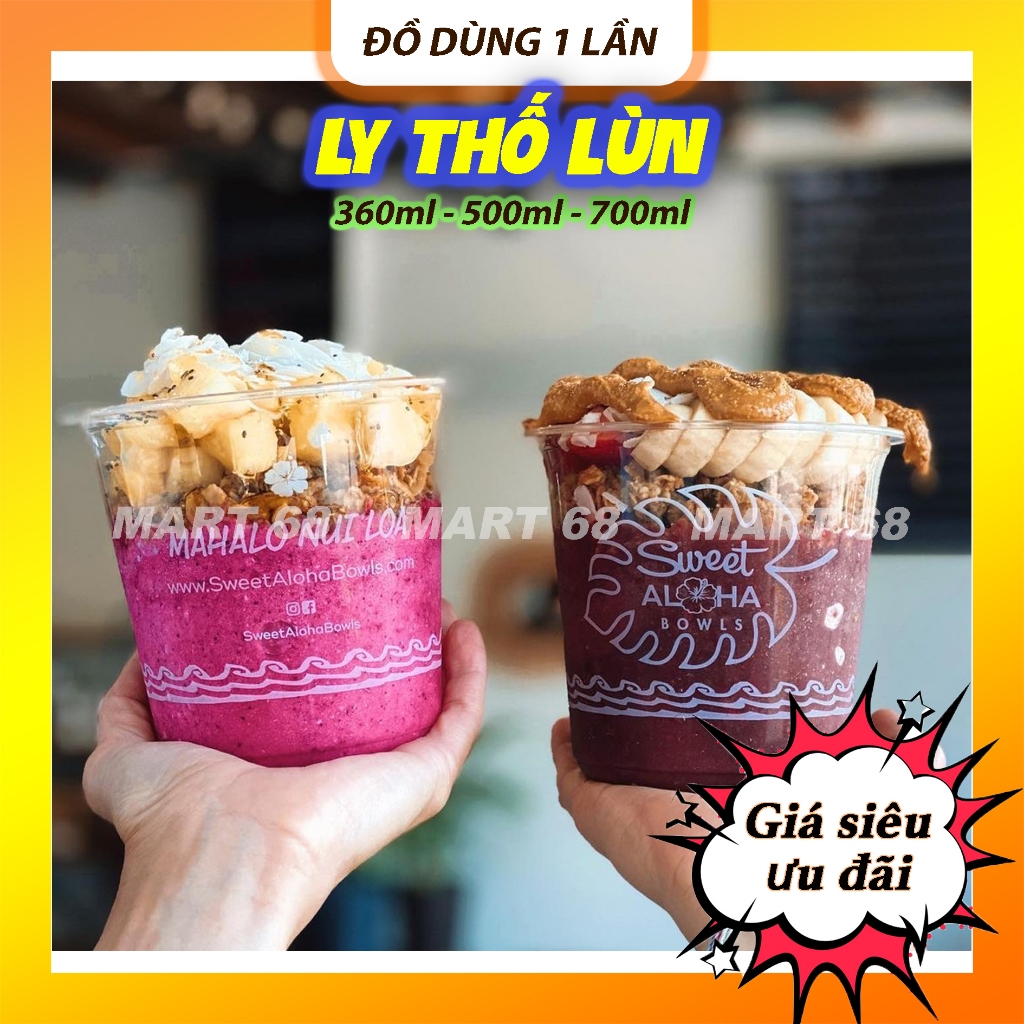 (Combo 50) - Ly PP, thố lùn 360ml, 500ml, 700ml, kèm nắp, dày, cứng cáp, đựng trà sữa,... hot trend