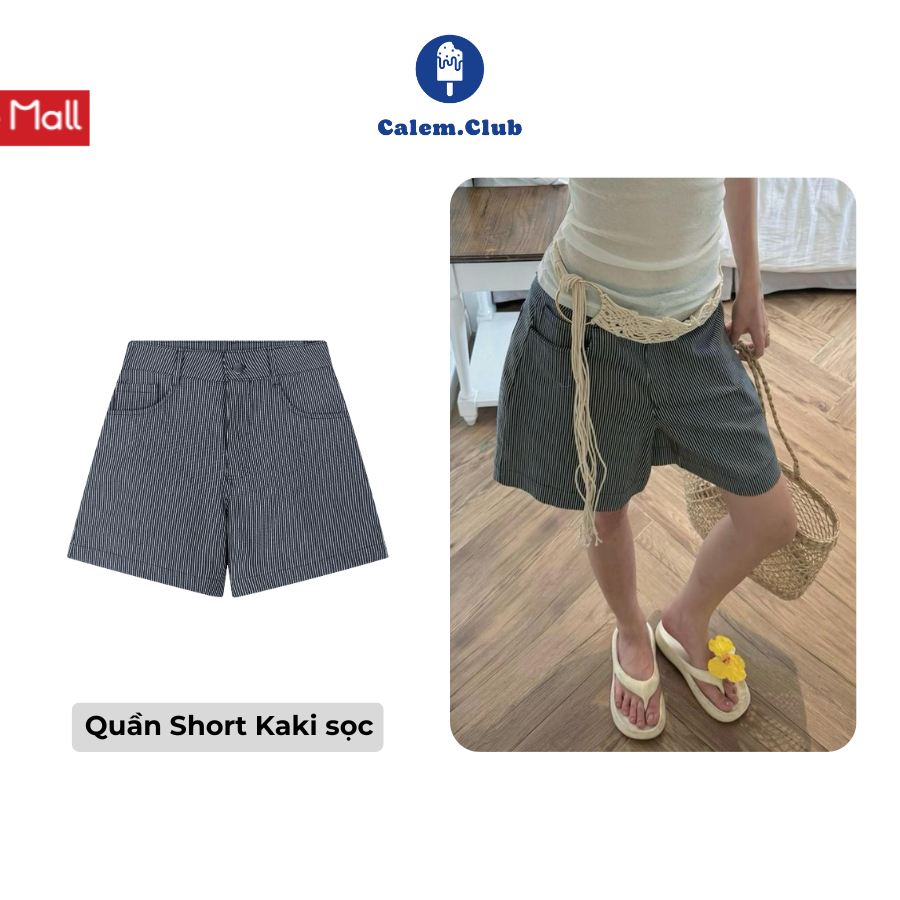 Quần Short Kaki Kẻ Sọc Navy Shorts Calem.Club mùa hè năng động dành cho nữ | BigBuy360 - bigbuy360.vn