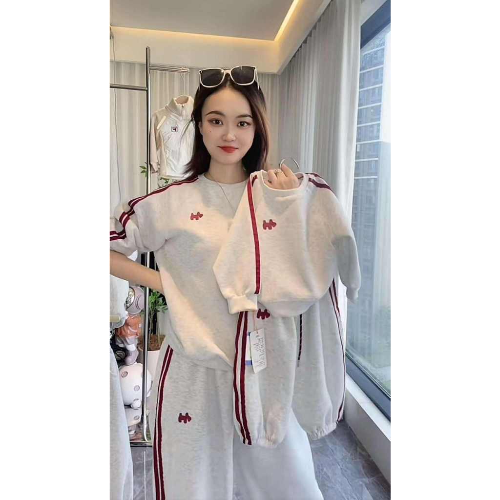 [MÂY KID] Hàng có sẵn - Bộ nỉ mẹ bé hot thêu hình cún CỔ TRÒN hit đủ sz 10-70kg chất liệu nỉ bông tàu