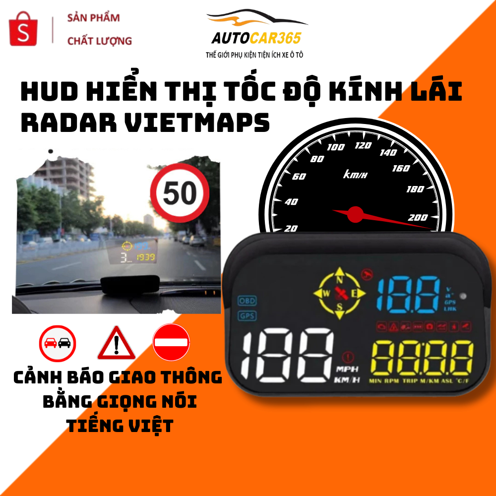 HUD Kính Lái Ô Tô VIỆT MAP – Hiển Thị Tốc Độ, Cảnh Báo Giao Thông Giọng Nói Tiếng Việt Bảo Hành 12T