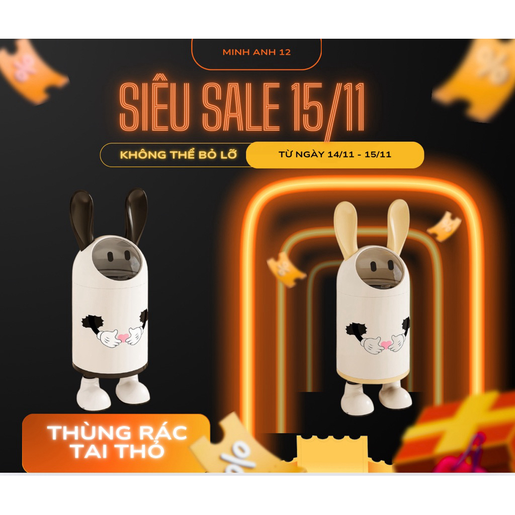 Thùng rác tai thỏ dễ thương deco phòng khách phòng ngủ đa chức năng