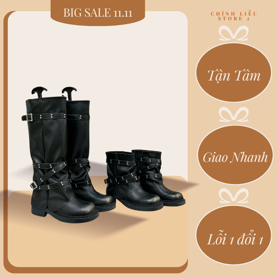 GIÀY BOOT DA NỮ BIKER DÂY ĐAI – PHONG CÁCH CÁ TÍNH, MẠNH MẼ - CHÍNH LIỄU STORE 2