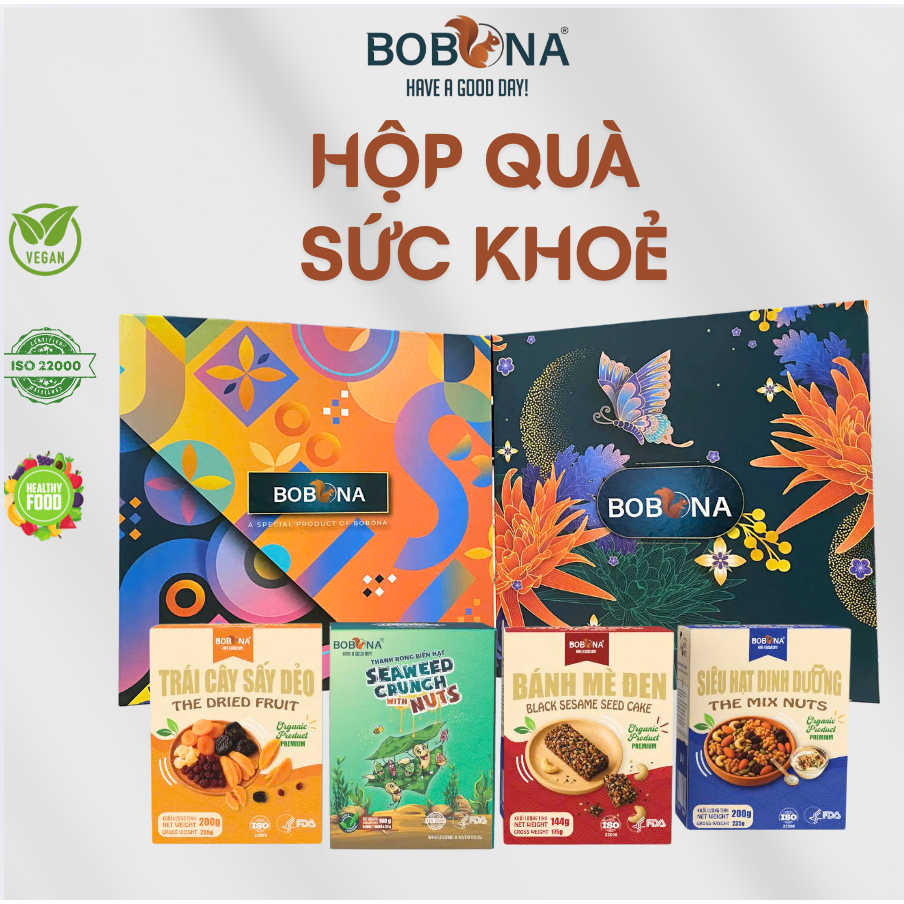 Hộp Quà Tặng lễ BOBONA Tiện Lợi, Sang Trọng, Dinh Dưỡng, Healthy, Thuần chay