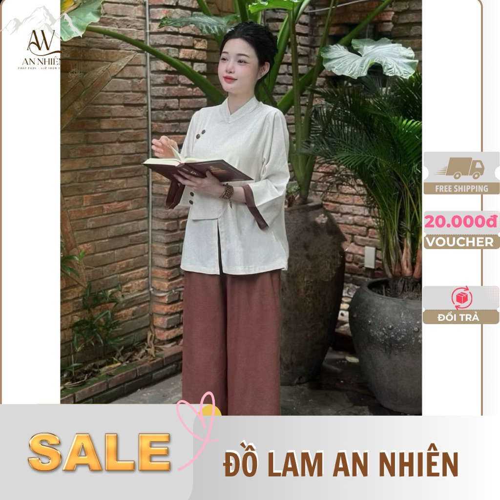 Bộ Pháp phục Mộc An vạt Hò vải Linen Bột | Đồ Lam An Nhiên