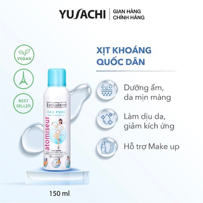 Nước Xịt khoáng Evoluderm giúp dưỡng da cấp ẩm tức thì và làm dịu làn da 150ml
