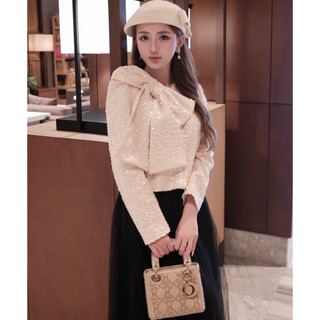  Celina Jacket - Áo khoác lấp lánh màu be đính nơ to DTM 