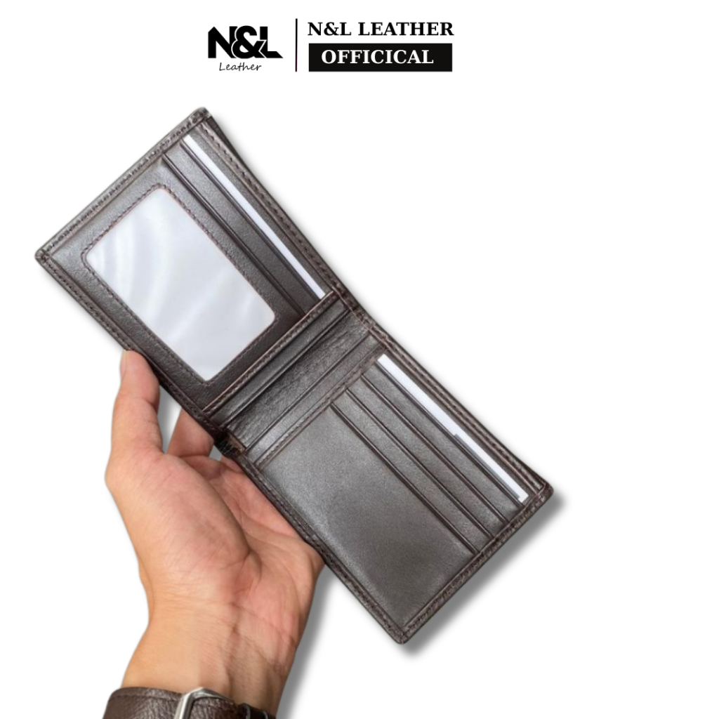 MN LEATHER ví nam da bò thật cao cấp dáng đứng kích thước 9.5x12cm nhiều ngăn đựng card và giấy tờ