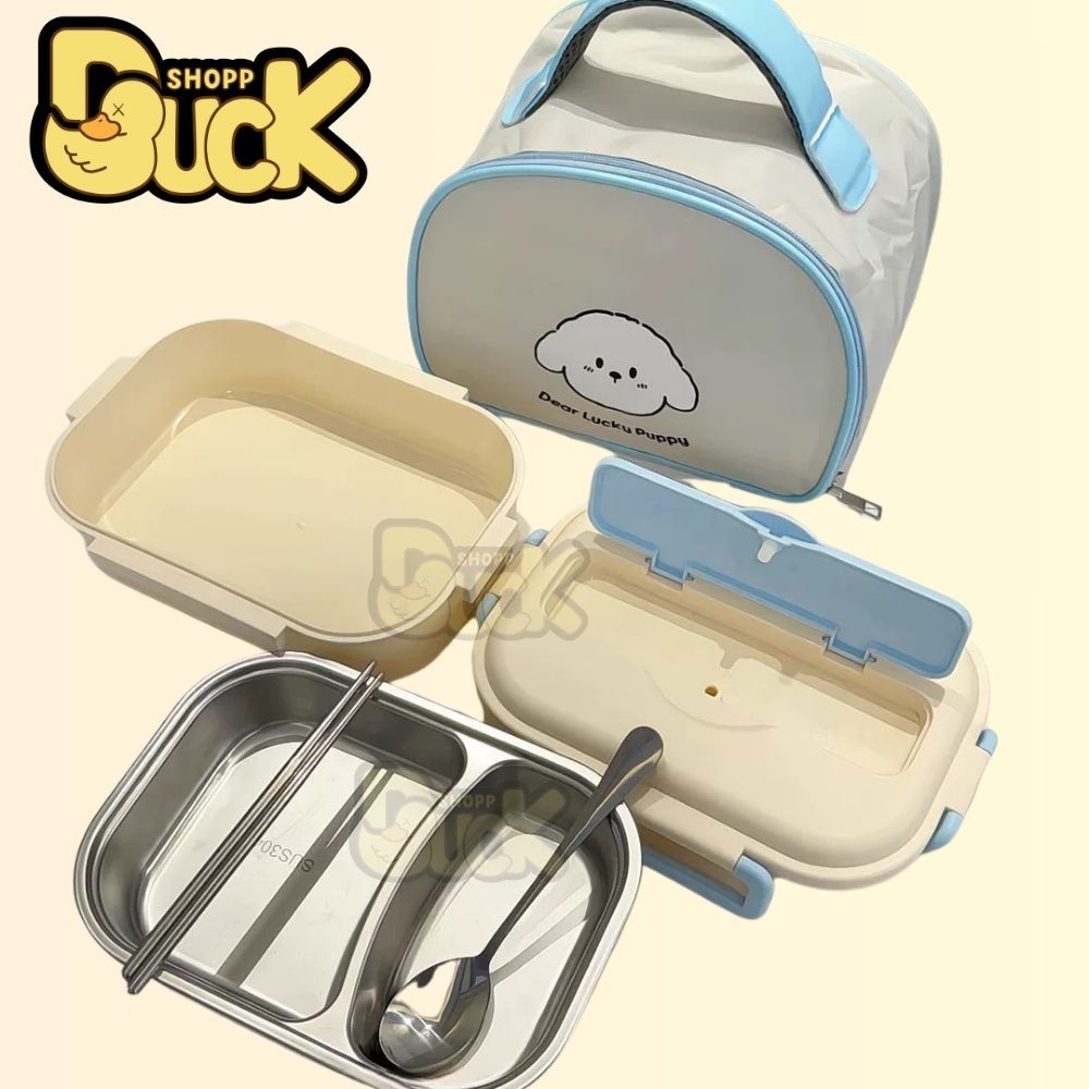 Hộp cơm 2 ngăn giữ nhiệt, thực phẩm văn phòng lúa mạch Dear bear mini inox 304, chống gỉ (Tặng muỗng đũa) | BigBuy360 - bigbuy360.vn