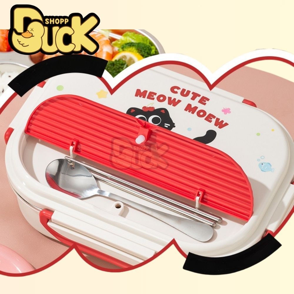 Hộp cơm 2 ngăn giữ nhiệt, thực phẩm văn phòng lúa mạch Dear bear mini inox 304, chống gỉ (Tặng muỗng đũa) | BigBuy360 - bigbuy360.vn