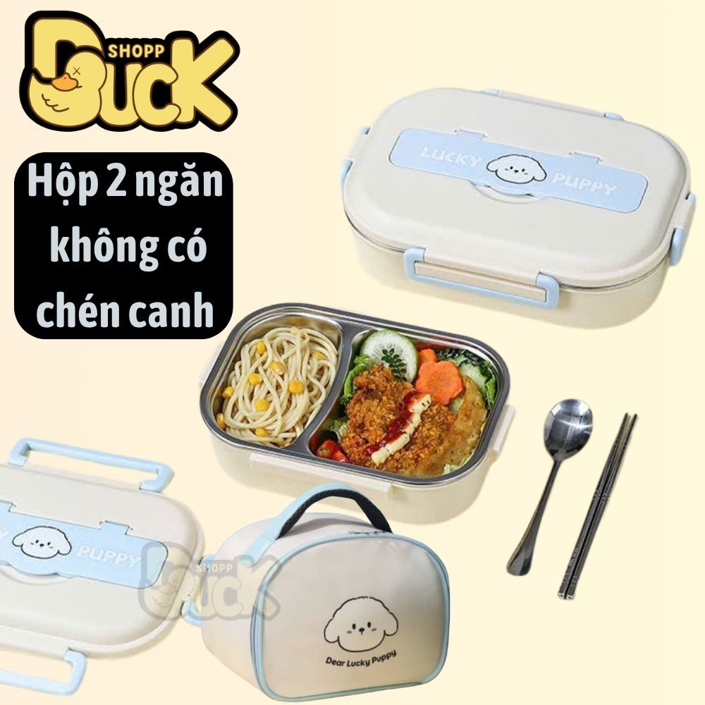 Hộp cơm 2 ngăn giữ nhiệt, thực phẩm văn phòng lúa mạch Dear bear mini inox 304, chống gỉ (Tặng muỗng đũa) | BigBuy360 - bigbuy360.vn