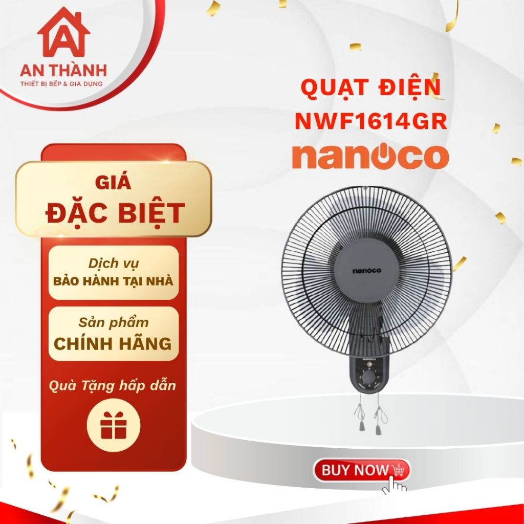 Quạt Treo Tường Nanoco NWF1614GR/ NWF1614LG – Thiết Kế Hiện Đại, Công Suất 47 W, Bạc Đạn