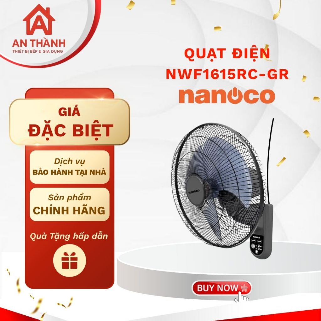 Quạt Điện Nanoco NWF1615RC-GR/ NWF1615RC-LG – Gió Mạnh, Vận Hành Êm Ái, Thiết Kế Hiện Đại