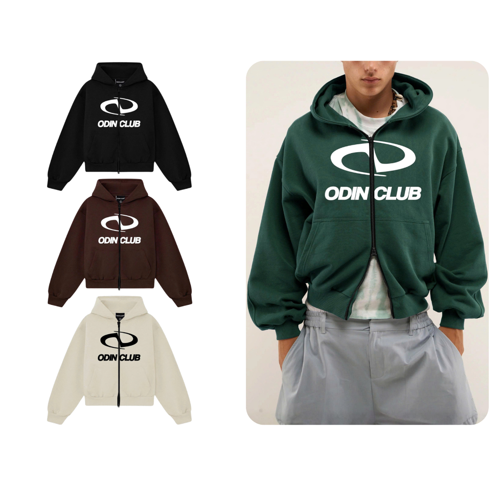 Áo khoác Hoodie Jacket Two-Way Zipper Odin Club, Áo khoác có mũ chất liệu nỉ bông, form boxy hack dá