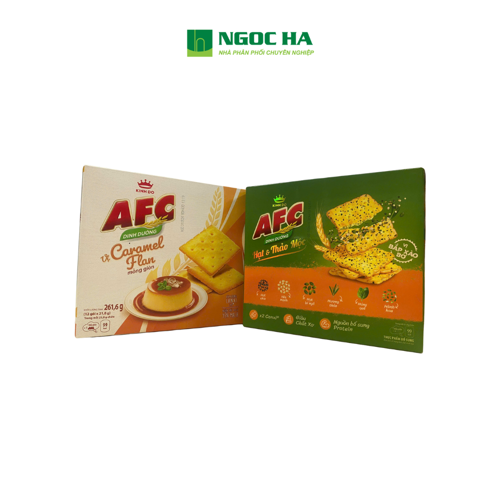 Bánh Cracker Dinh Dưỡng AFC Vị Caramel Flan / AFC Hạt Thảo Mộc Vị Bắp Xào Bơ 261.6G