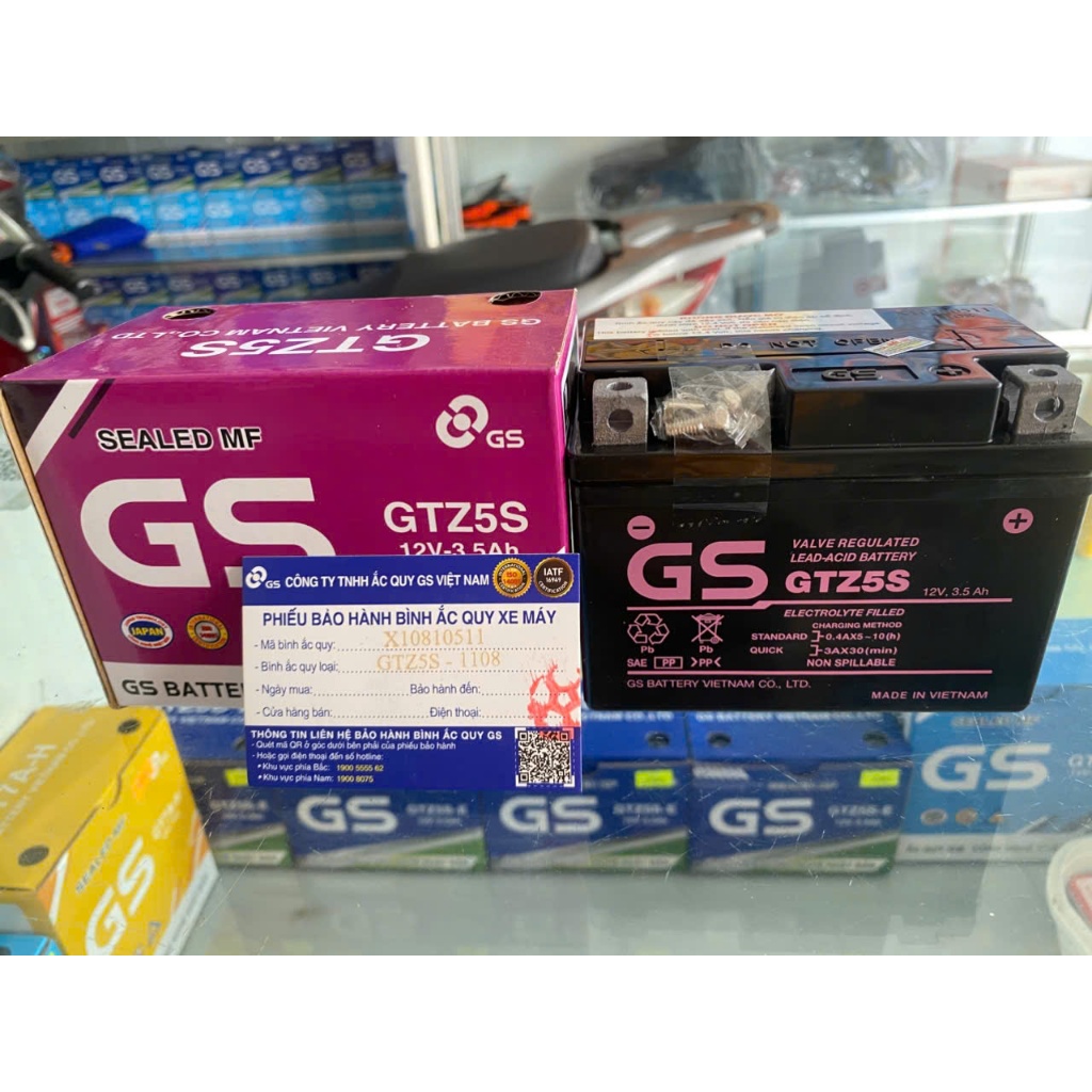 Ắc quy xe máy GS-GTZ5S (12v 3.5Ah) dùng cho xe Wave, Future, Winner, Blade, nouvo,Exciter
