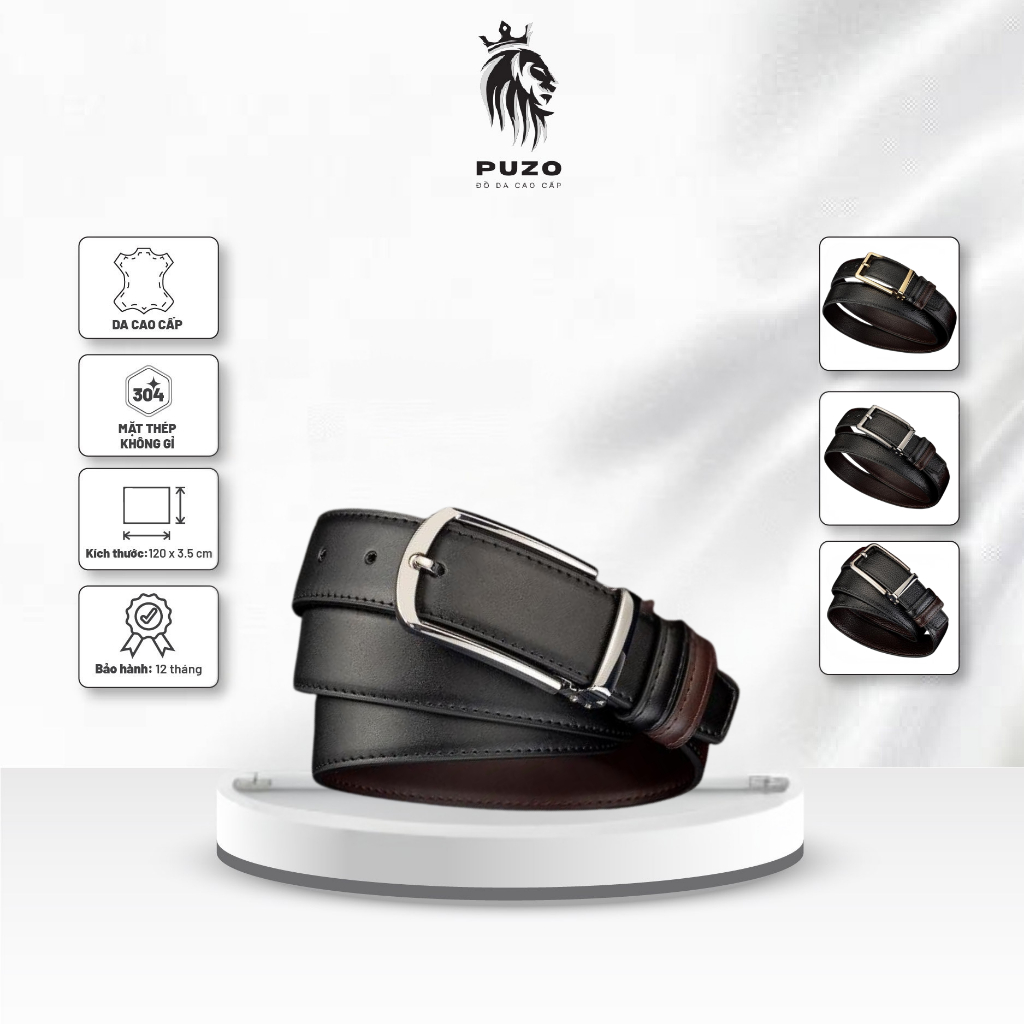 [Tặng Đục Lỗ] Thắt Lưng Nam PUZO Da Bò Nhân Tạo Cao Cấp 2 Mặt Dây, Khóa Kim Cao Cấp, Tiện Lợi Phối Đ