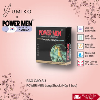 Hộp 3 bao cao su power men cá ngựa long shock - 5% benzocain, hàn quốc