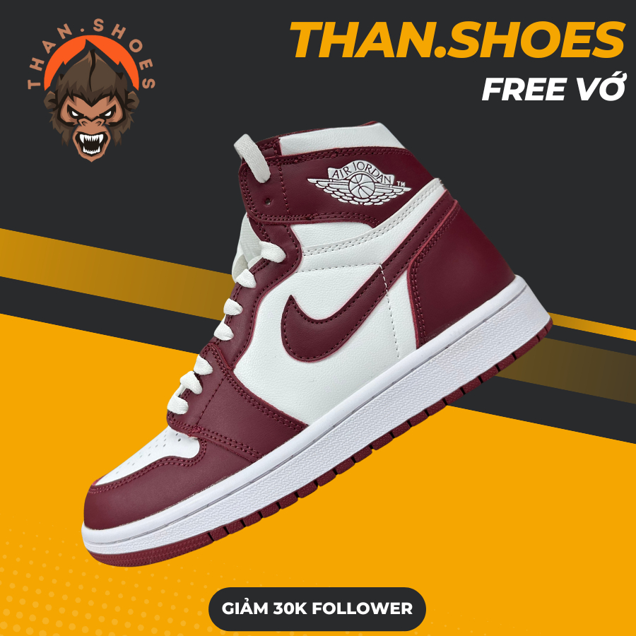 Giày Sneaker JD1 High White Team Red, JD1 Cổ Cao Trắng Đỏ Mận - Than.Shoes