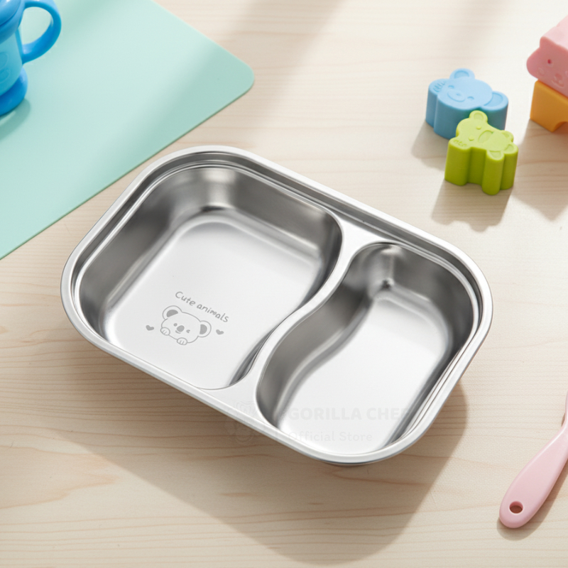 Khay ăn dặm cho bé inox 304 2 ngăn sâu lòng Gorilla Chef