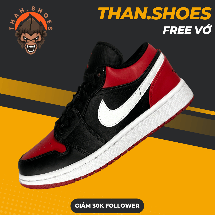 Giày Sneaker JD1 Low Alternate Bred Toe, JD1 Thấp Đỏ Đen Móc Trắng - Than.Shoes
