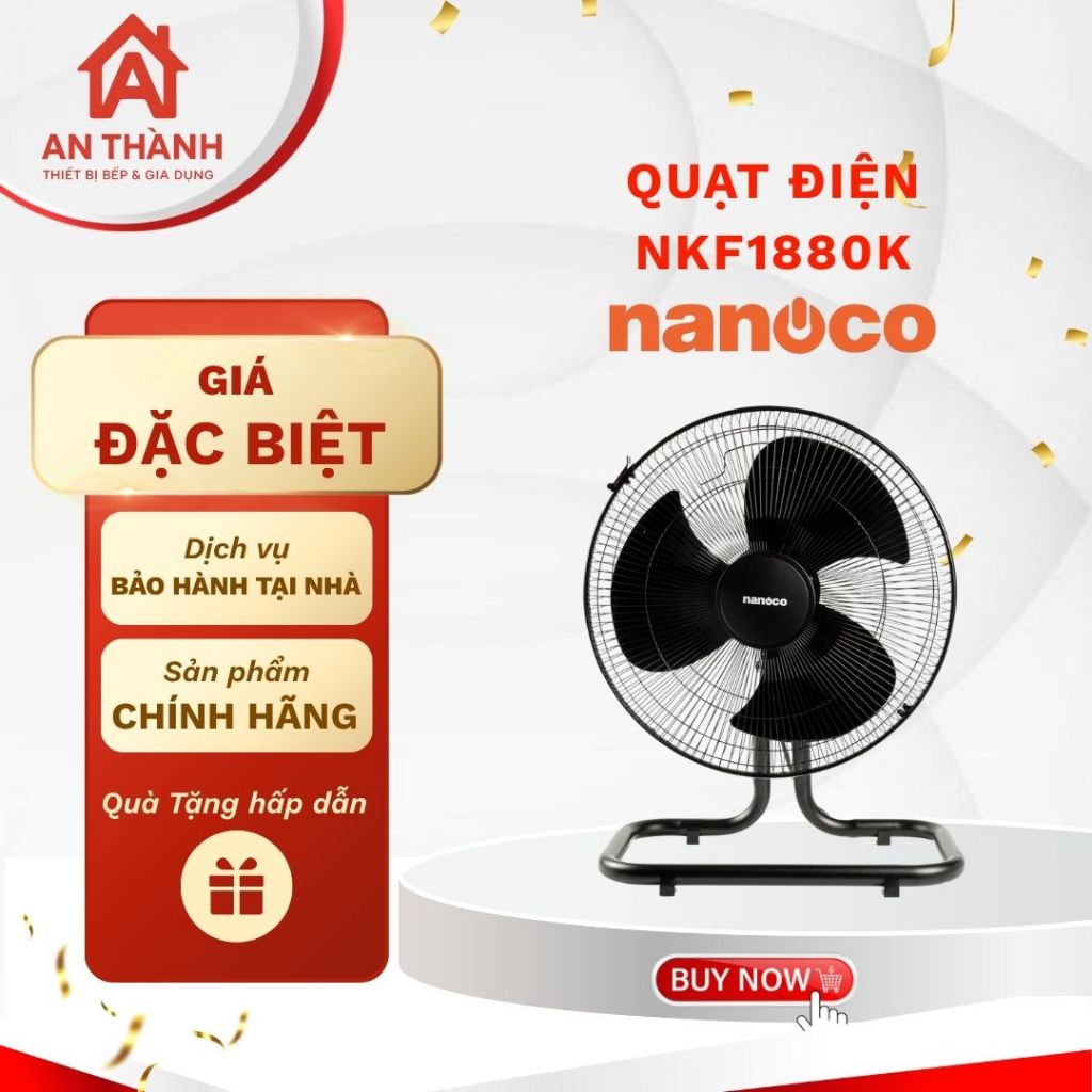 Quạt Sàn Nanoco NKF1880K – Gió Mạnh 65W, Motor Dây Đồng, Thiết Kế Ngầu