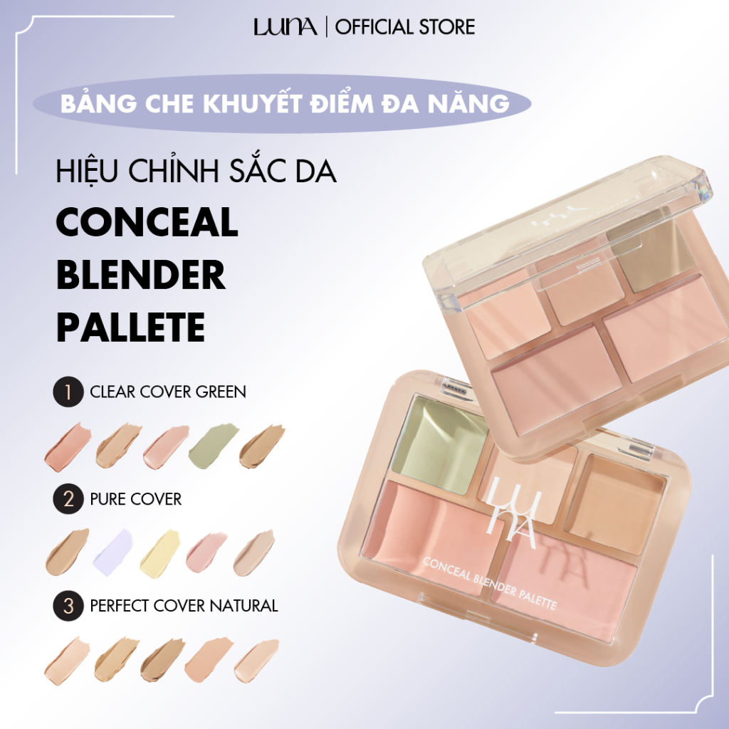 [SALE 30%] Bảng che khuyết điểm Luna Conceal Blender Palette hiệu chỉnh sắc da nhiều kiểu che phủ 6g