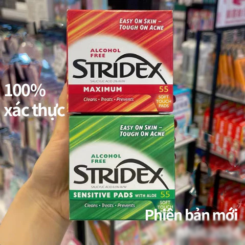 Miếng lau giảm mụn Toner Pad Stridex BHA, tẩy tế bào cho da nhạy cảm, alcohol free stridex BHA 0,5% 