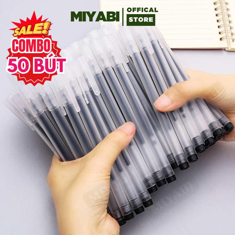 Combo 50 bút gel xanh đen đỏ 0.5mm ngòi kim nhanh khô bút gel học sinh luyện viết - MIYABI STORE-c5