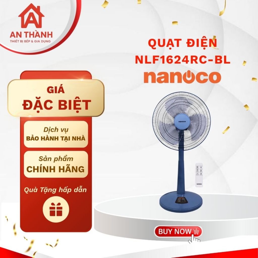 Quạt Lửng Remote Nanoco NLF1624RC-BL/ NLF1624RC-BE – Điều Khiển Từ Xa, Gió Mạnh, Thiết Kế H