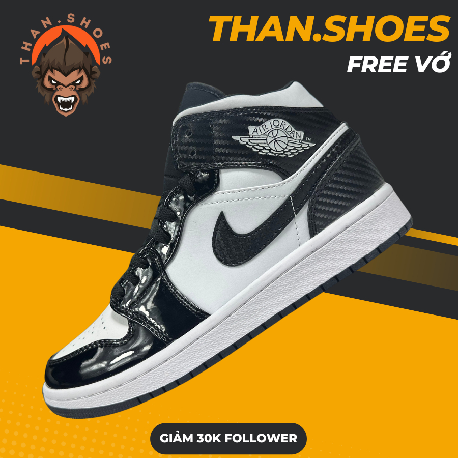 Giày Sneaker JD1 Mid Carbon Fiber, JD1 Mid Đen Trắng Carbon - Than.Shoes