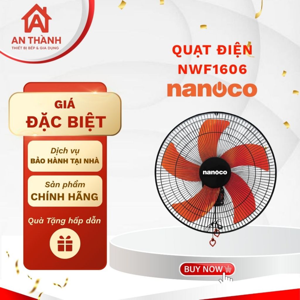 Quạt Treo Tường Nanoco NWF1606 – Công Suất Lớn, Motor Dây Đồng, Thiết Kế Hiện Đại