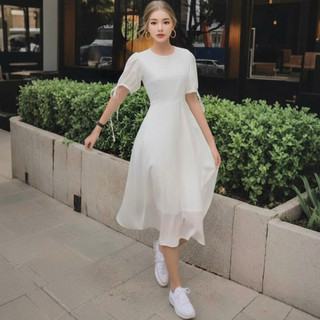 Đầm vinatge váy xoè công chúa cổ tròn 2 màu (kèm hình thật)