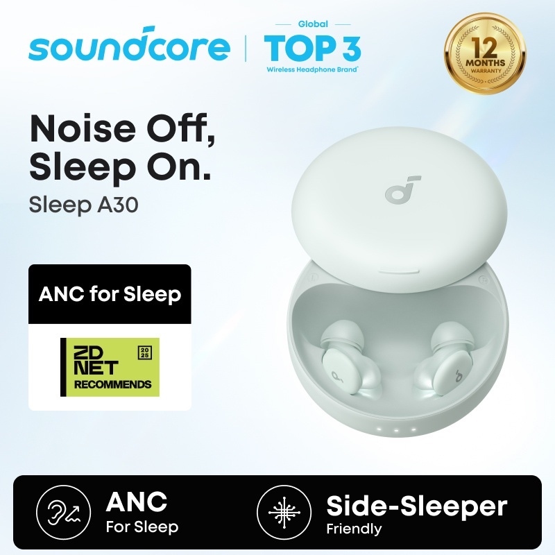 Soundcore Sleep A30 by Anker Sleep Earbuds, Smart Active Noise Cancelling Sleep Headphones, Adaptive
