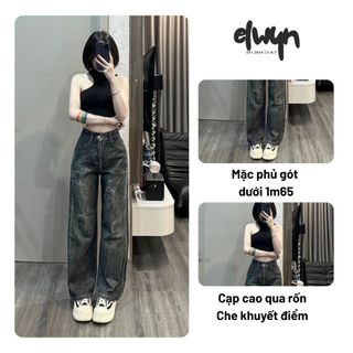  Quần jean ống suông nữ ELWYN quần jean suông thêu dài 103 - 105cm màu xanh ánh rêu size S M L 86236 