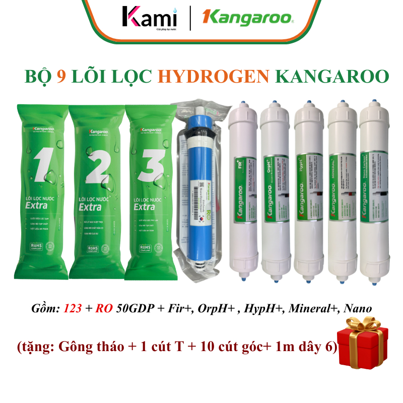 Combo 9 Lõi Lọc Nước Kangaroo_ Model KG100HA, KG100HC,... (123, RO 50GPD, Fir+, Orph+, Hyph+, Minera