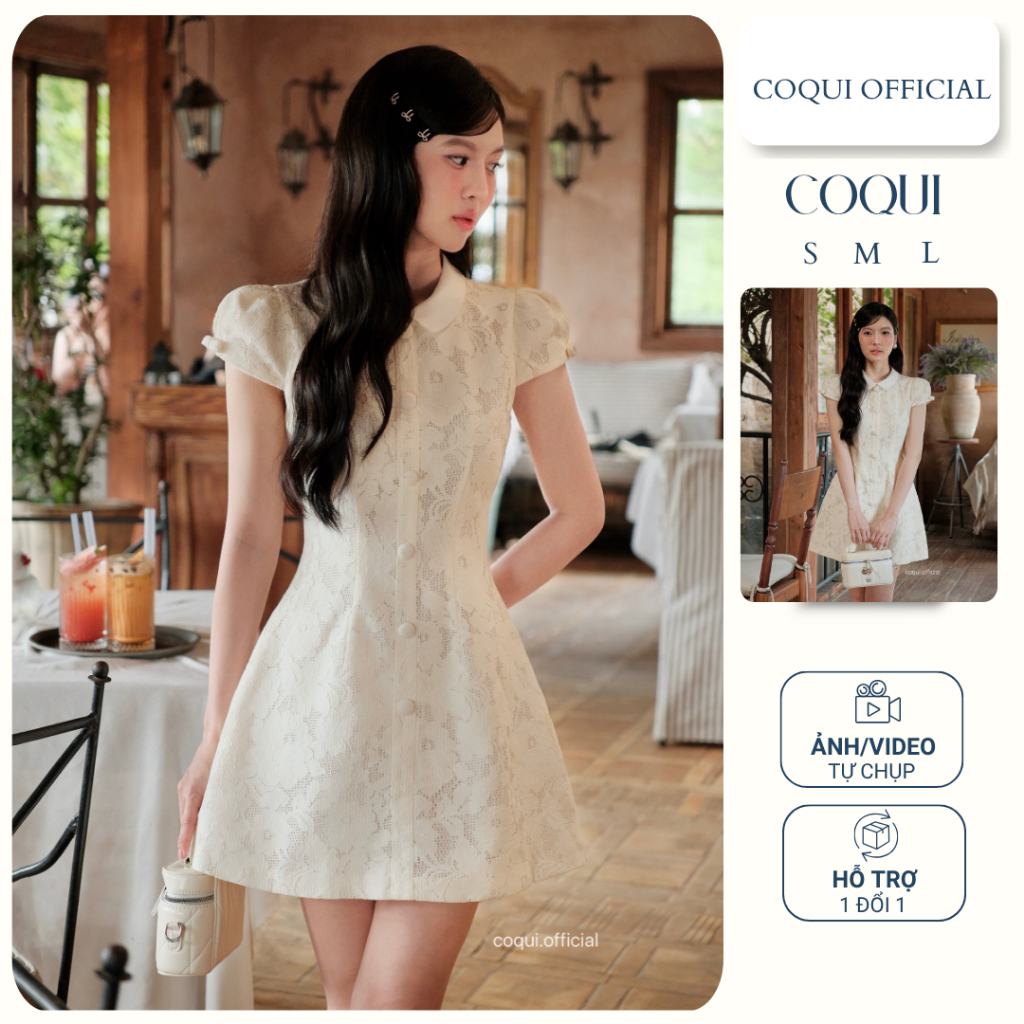 Đầm tiểu thư ren hoa cao cấp thanh lịch dự tiệc NAOMI DRESS - COQUI, đầm thiết kế dáng ngắn tôn dáng