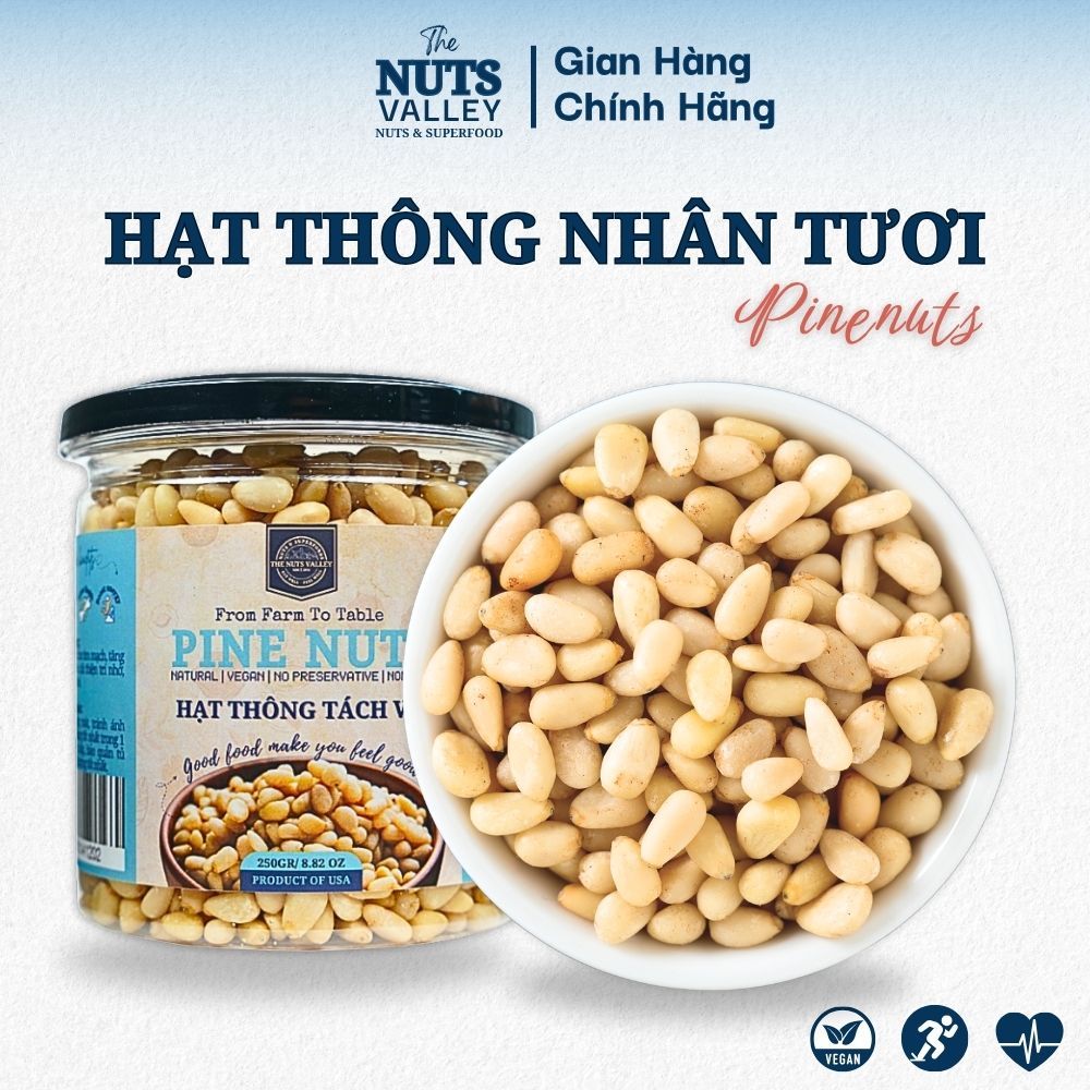 Hạt Thông Nhân Tươi Nhập Khẩu Mỹ – Ăn Vặt, Salad, Sốt Pesto, Tết 2026 – Pine Nuts, The Nuts Valley –