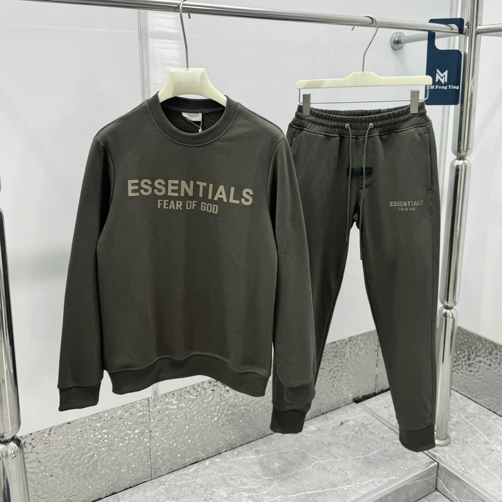 Bộ nỉ  nam dài tay thu đông Ess in chữ cao su nổi ngực thêu logo lưng nỉ chân cua dày dặn mẫu hot 2025