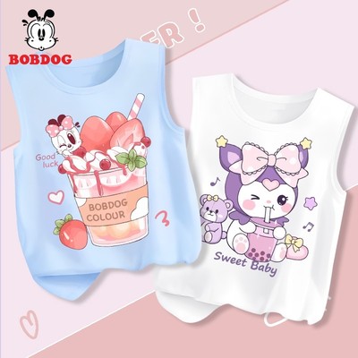 Áo thun cho bé gái BOBDOG, áo ba lỗ chất cotton mỏng mát, áo sát nách in hình kurromi cute cho bé