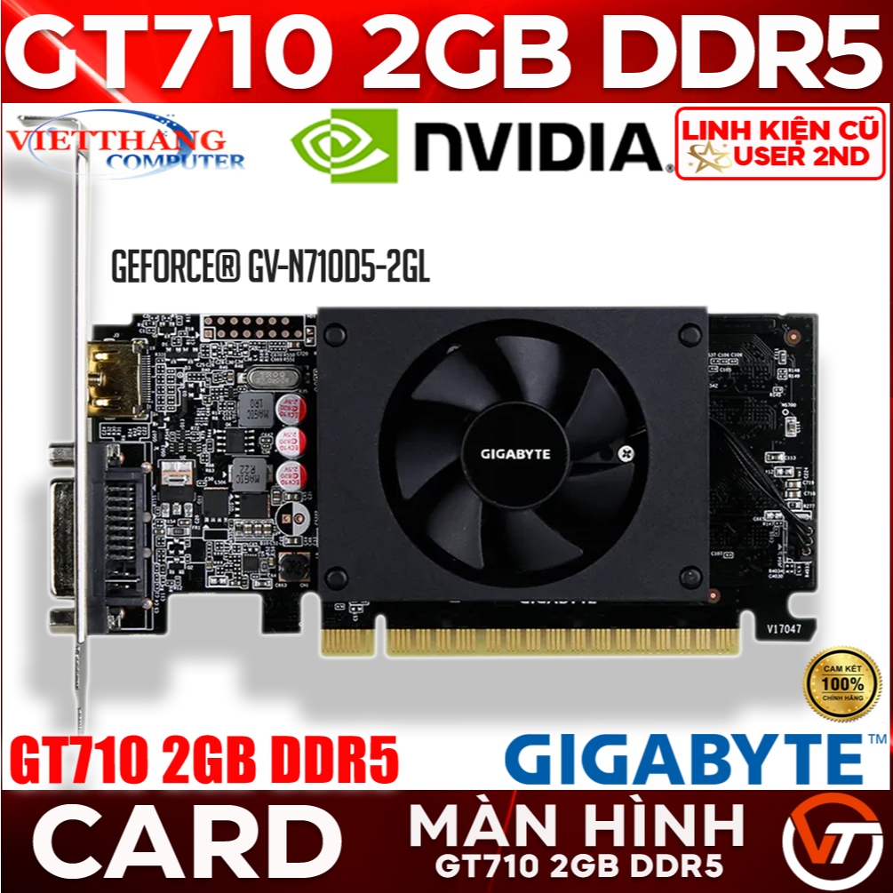 VGA - Card Màn Hình Gigabyte GT710 2GB DDR5 Chống cháy xuất hình Cũ qua sử dụng ( Cũ - 2nd )
