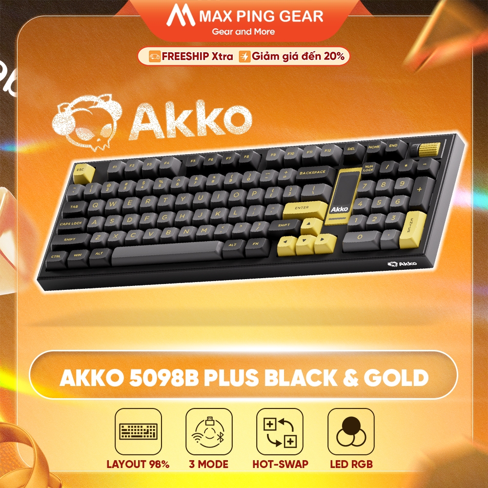 [HỎA TỐC] Bàn phím AKKO 5098B Black & Gold (RGB / Hotswap / Akko V3 Piano Pro) - Maxpinggear