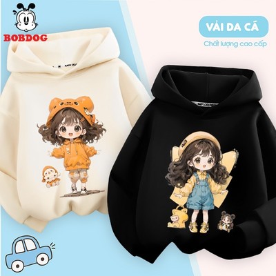 Áo thu đông bé gái BOBDOG 2026, áo hoodie cho bé gái chất liệu vải da cá in hình CÔ GÁI dễ thương