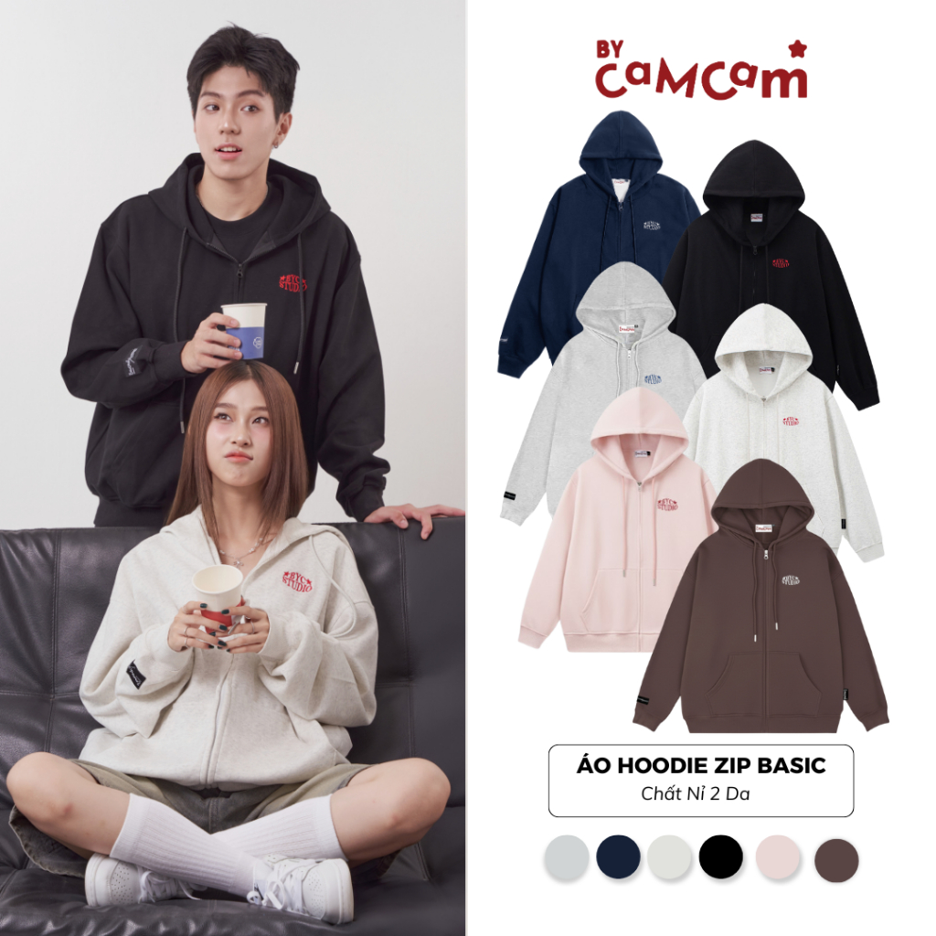  Áo Hoodie Zip Basic Bycamcam Vải Nỉ 2 Da Chống Nắng Tốt Form Rộng Nam Nữ Unisex AHOD002 