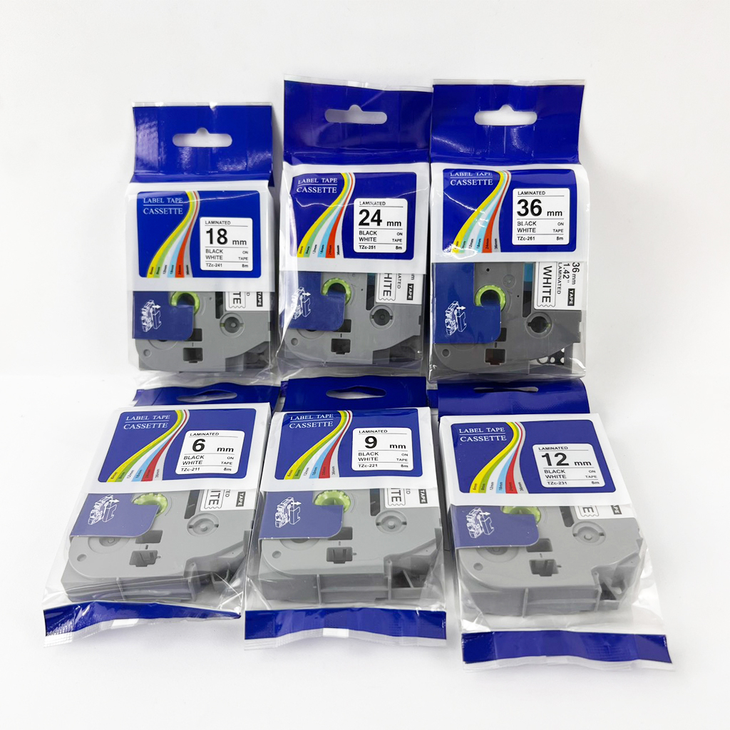 Nhãn in tương thích Brother Tze  6/9/12/18/24/36mm (Dài 8m)